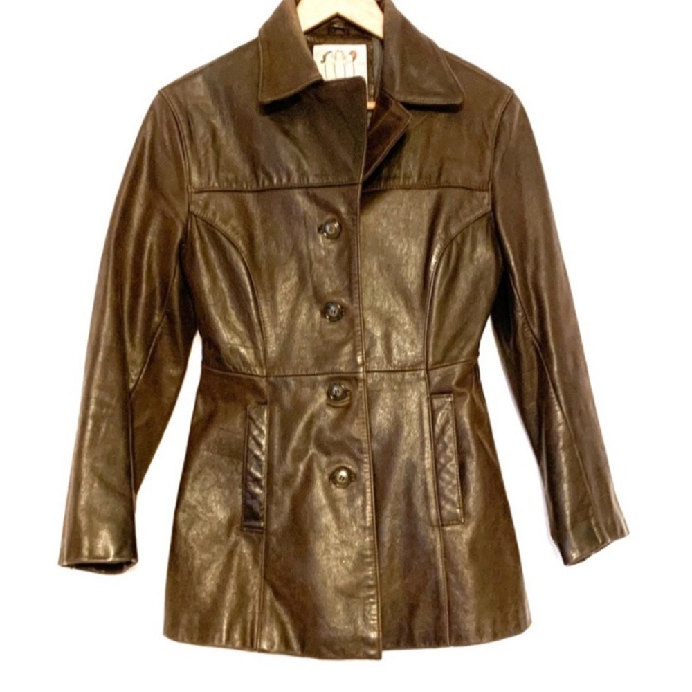 Girlfrienz Luis Alvear Brown Leather Button Jacket-Small